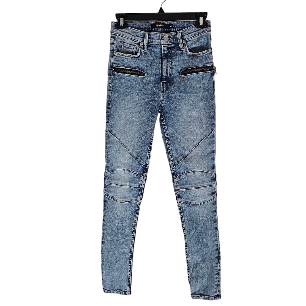 Hudson Jeans High Rise Moto Biker‎ Y2K Zipper Blue Jeans 25 NWT